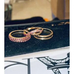 Nordstrom brand Set of 5 Pink Sapphire Stackable Gold Rings size 8
